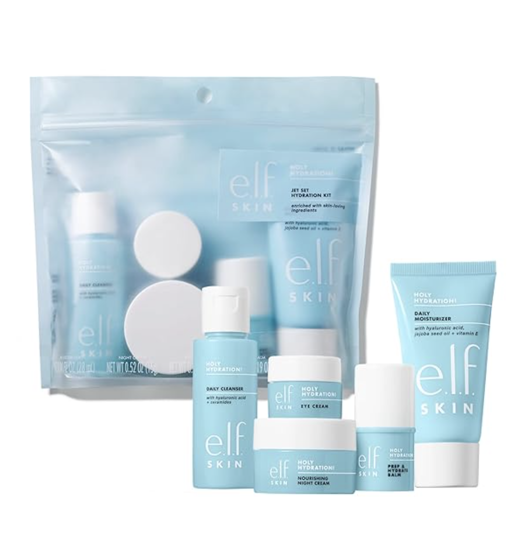 style guides and travel essentials for women showing elf jey set hydration kit